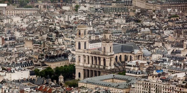 Aerial view of Saint-Germain-des-Prés and Paris rooftops